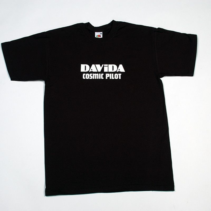Davida T-Shirts  - Black with White Davida Cosmic Pilot Logo - Davida Motorcycle helmets - 1