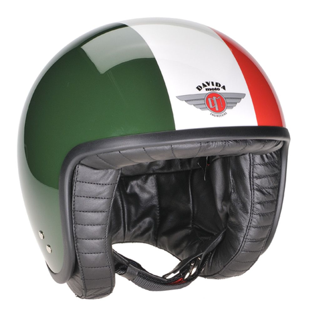 80290 - Green White Red Davida Jet Helmet - Davida Motorcycle helmets